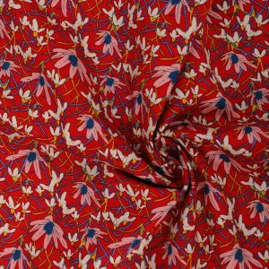 Tudor Floral Print Cotton Poplin Fabric 8086-3 Red 145cm - £2.50 per metre
