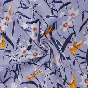Swallows Print Cotton Poplin Fabric 8043-4 Grey 145cm - £2.50 per metre