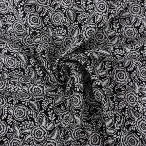 Tudor Rose Print Viscose Poplin Fabric A661-4 Black 145cm - £2.25 per metre