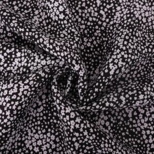 Floral Star Print Viscose Poplin Fabric A595-3 Black 145cm - £2.25 per metre