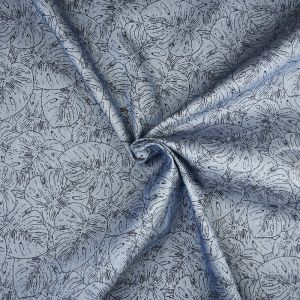 Palm Leaf Print Denim Fabric G11-2 Mid Blue 145cm - £3.95 per metre