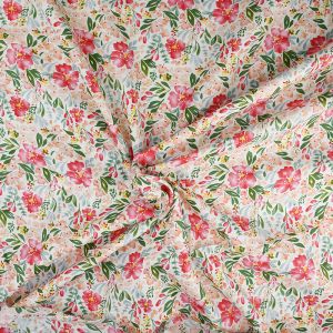 Happy Flower Cotton Lawn Fabric C9055-1 Pink 145cm - £2.95 Per Metre