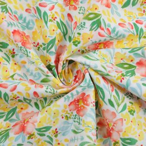 Happy Flower Cotton Lawn Fabric C9055-2 yellow 145cm - £2.95 Per Metre