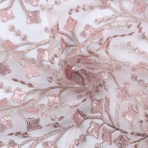 Embroidered Sequin Tulle Fabric LEE1-6 Pink  130cm - £5.50 Per Metre