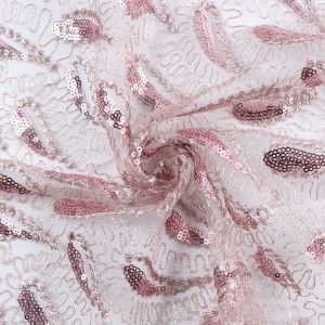 Pailsey Embrodered Sequin Tulle Fabric LEE2-6 Pink 130cm - £5.50 Per Metre
