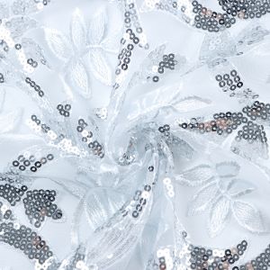 Charming Embroidered Mesh Fabric H11 White 128cm - £6.50 Per Metre