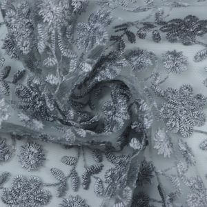 Lovely Embroidered Mesh Fabric H15-8 Grey 128cm - £5.25 Per Metre
