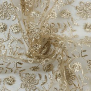 Lovely Embroidered Mesh Fabric H15-15 Gold 128cm - £5.25 Per Metre