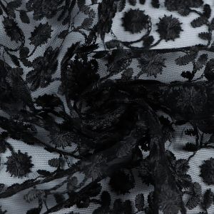 Lovely Embroidered Mesh Fabric H15-4 Black 128cm - £5.25 Per Metre