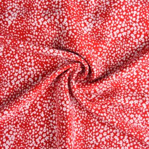 Floral Star Print Viscose Poplin Fabric A595-4 Red 145cm - £2.25 per metre